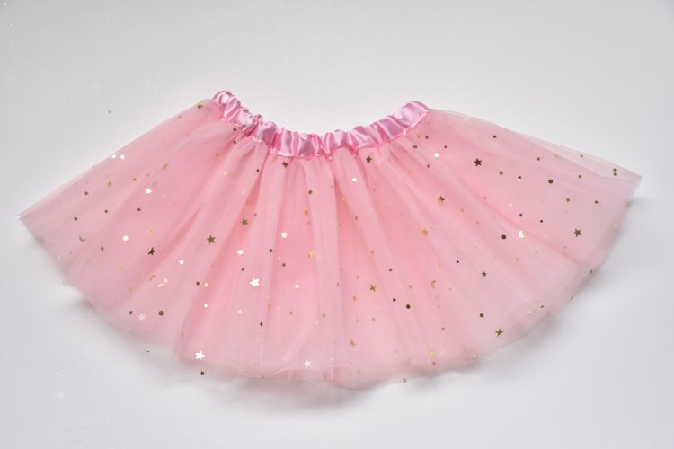 Tulle Skirt Baby Girls Tutu Princess Dress Moon Star Glitter Printed, Pink Kids Dance Skirt Birthday Party Gift