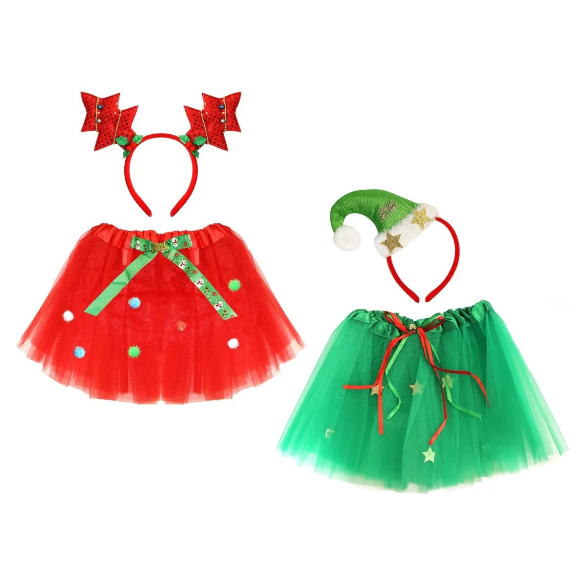 Christmas Tutu Skirt + Headband Dress Up Set for Girls DD5673